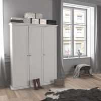 Thumbnail for White 3 Door Triple Wardrobe with Shelves Metal Round Knobs