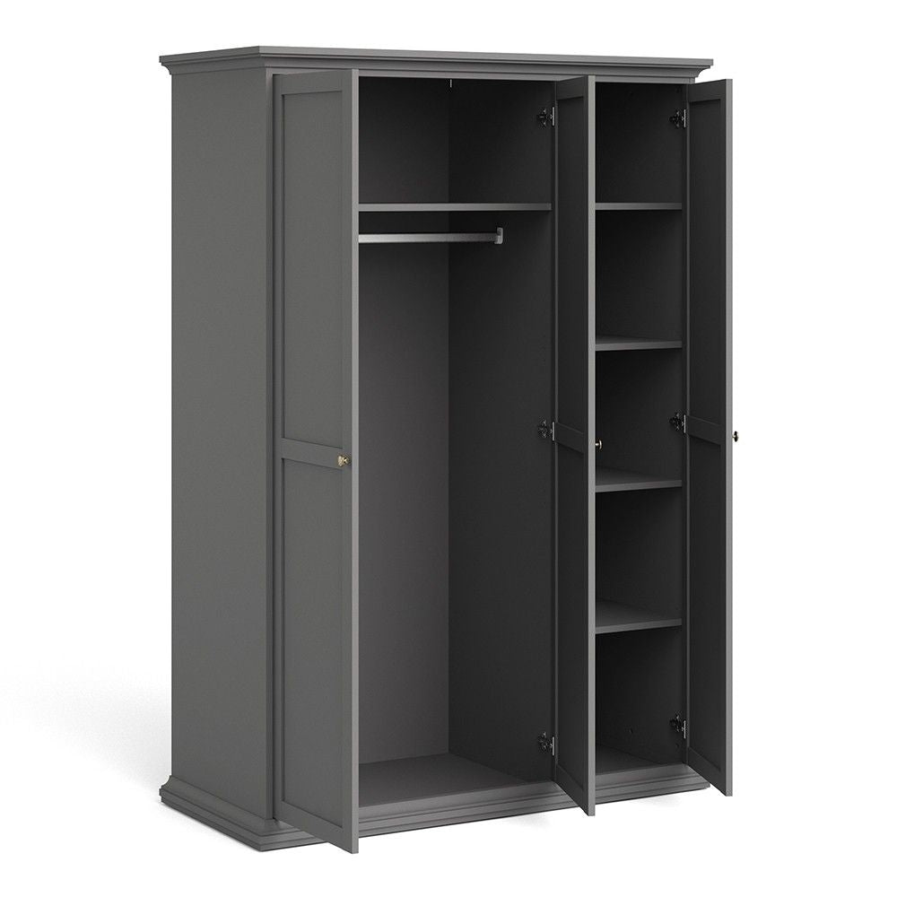 Matt Grey 3 Door Triple Wardrobe