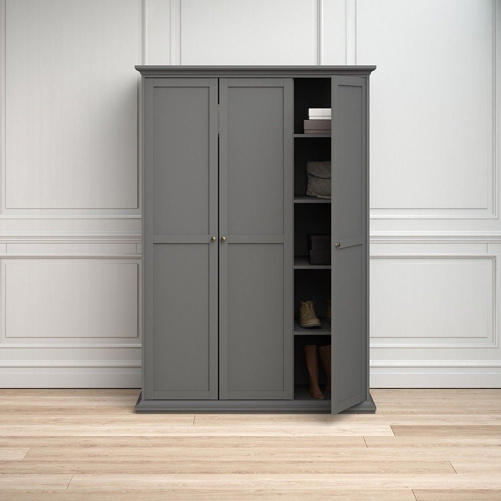 Matt Grey 3 Door Triple Wardrobe