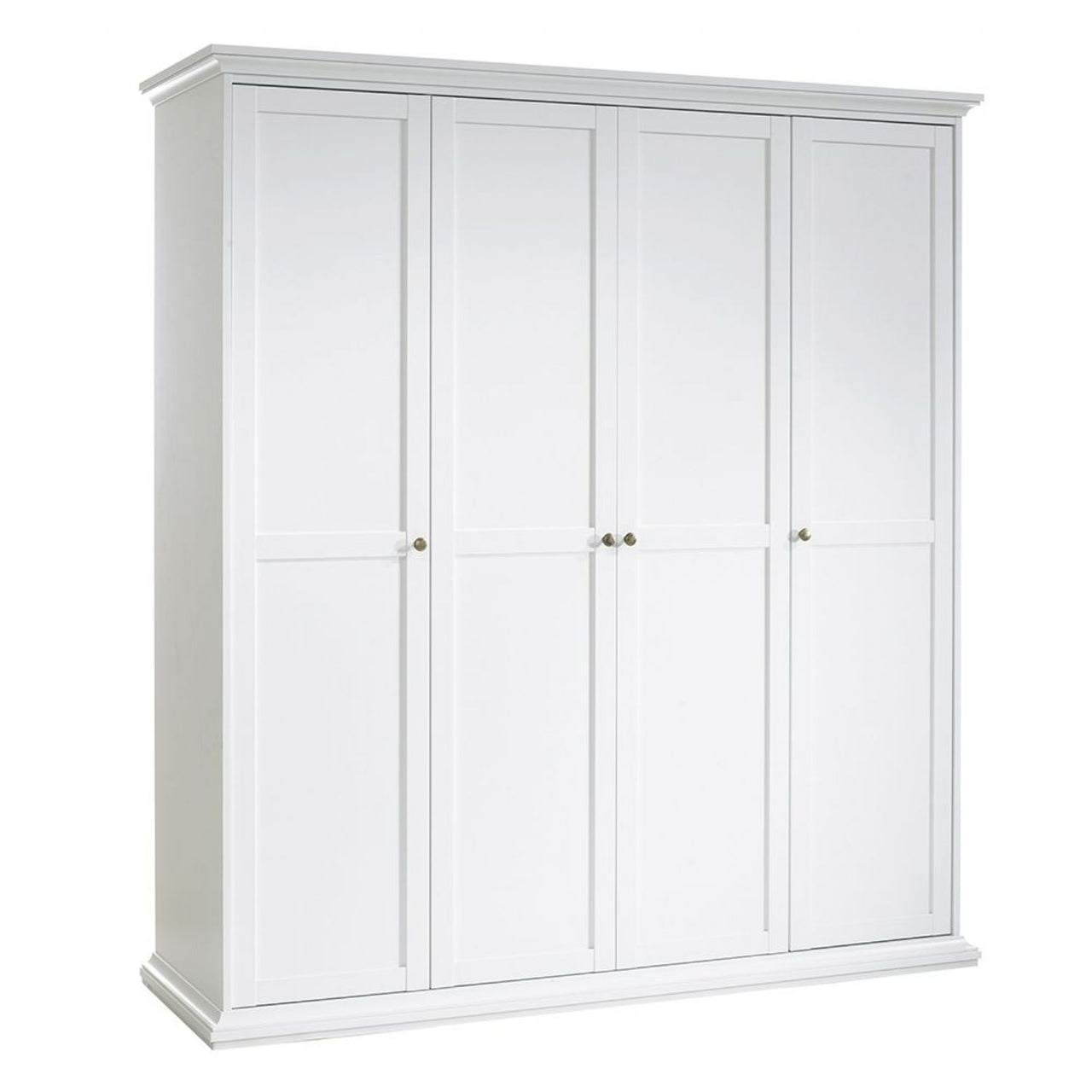 White Large 4 Door Quadruple Wardrobe With Metal Handles