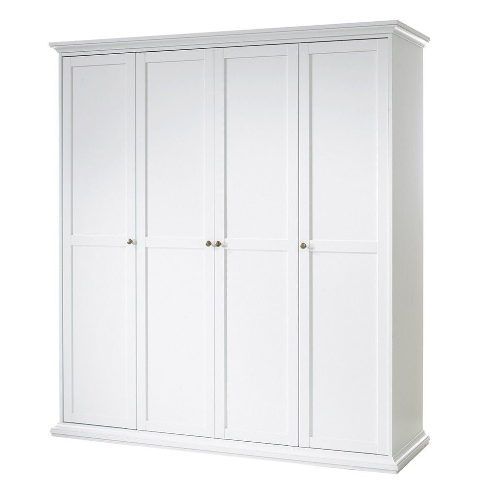 White Large 4 Door Quadruple Wardrobe With Metal Handles