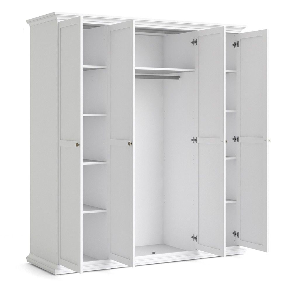 White Large 4 Door Quadruple Wardrobe With Metal Handles