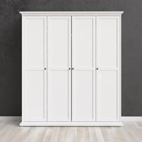 Thumbnail for White Large 4 Door Quadruple Wardrobe With Metal Handles