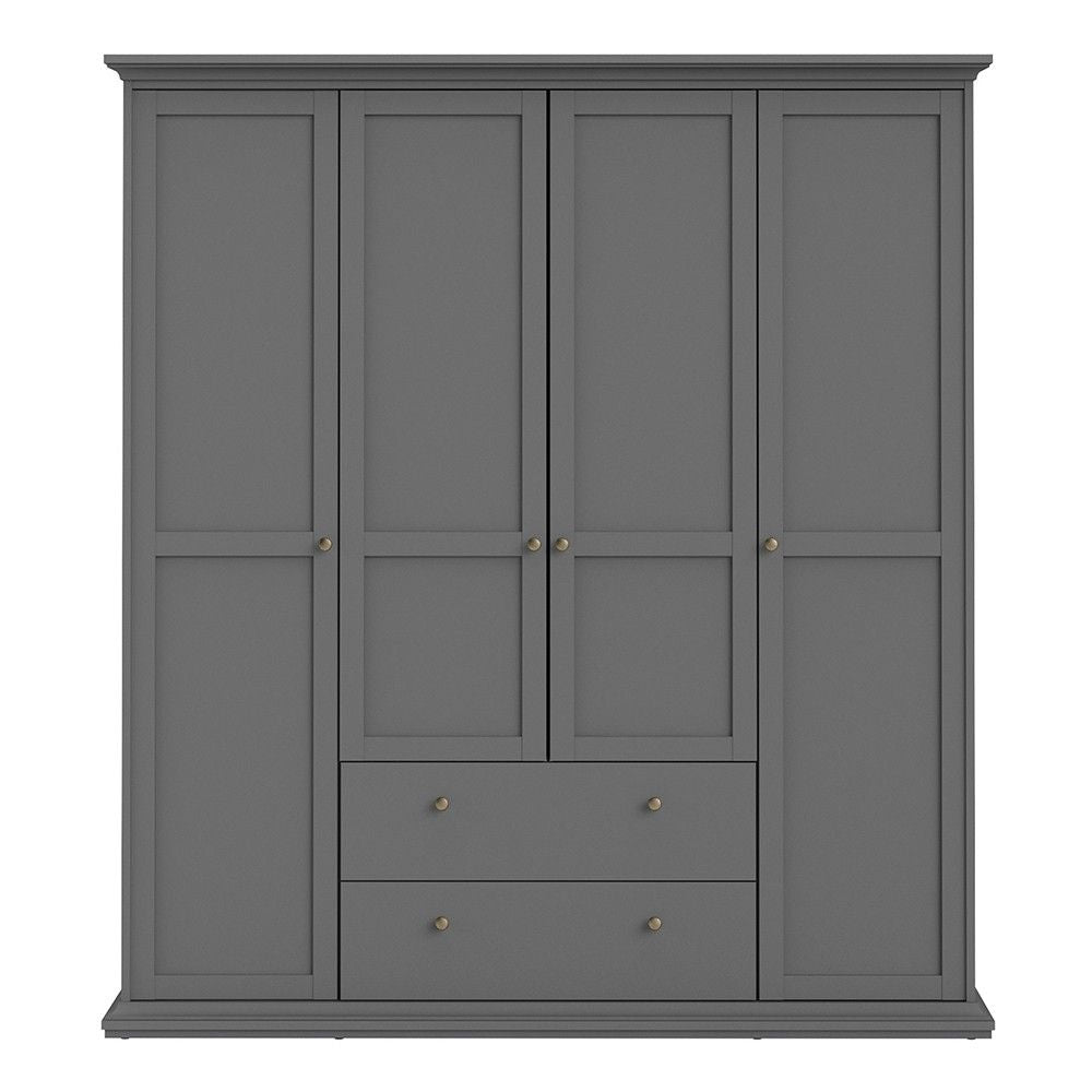 Matt Grey Large 4 Door 2 Drawer Wardrobe