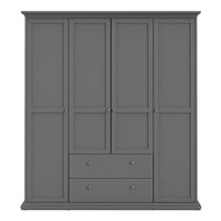 Thumbnail for Matt Grey Large 4 Door 2 Drawer Wardrobe