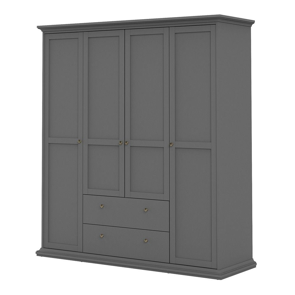 Matt Grey Large 4 Door 2 Drawer Wardrobe