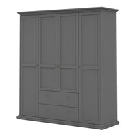 Thumbnail for Matt Grey Large 4 Door 2 Drawer Wardrobe