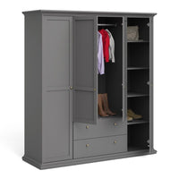 Thumbnail for Matt Grey Large 4 Door 2 Drawer Wardrobe