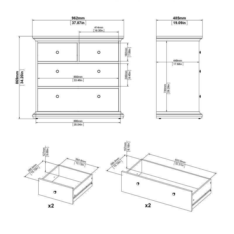 Modern White Chest of 4 Drawers