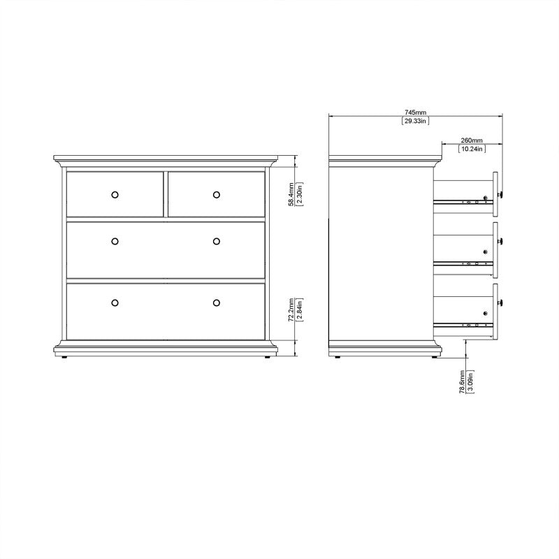 Modern White Chest of 4 Drawers