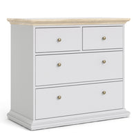 Thumbnail for Chest of 4 Drawers White with Oak Top 96cm Wide