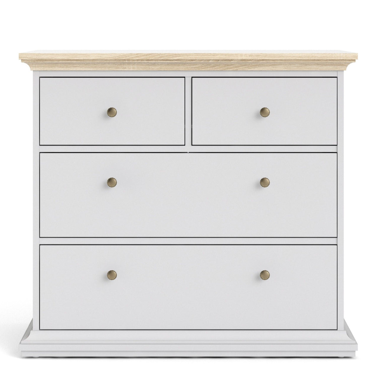 Chest of 4 Drawers White with Oak Top 96cm Wide