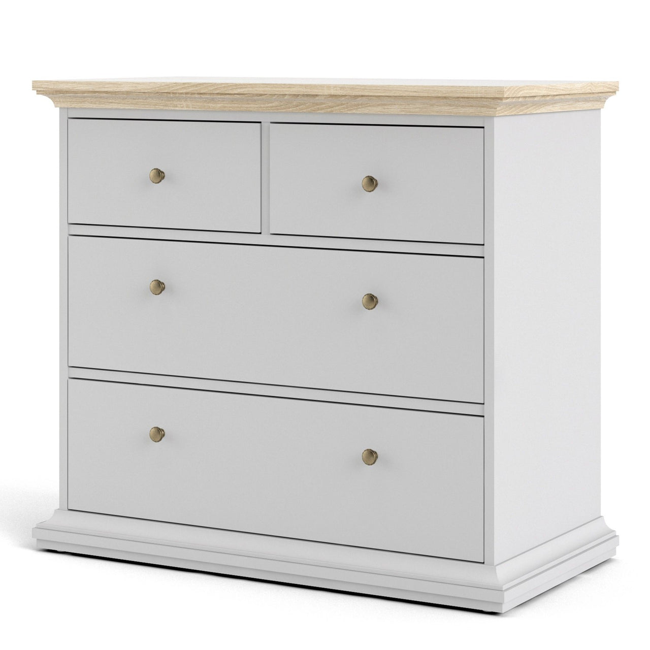 Chest of 4 Drawers White with Oak Top 96cm Wide