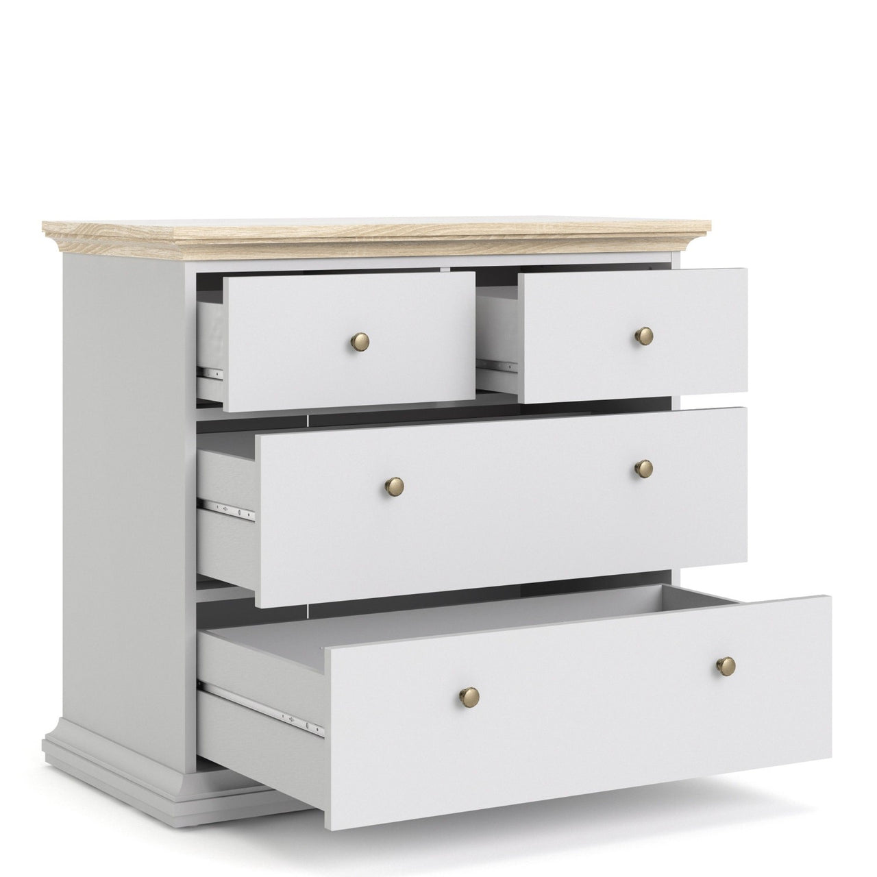 Chest of 4 Drawers White with Oak Top 96cm Wide