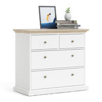 Thumbnail for Chest of 4 Drawers White with Oak Top 96cm Wide