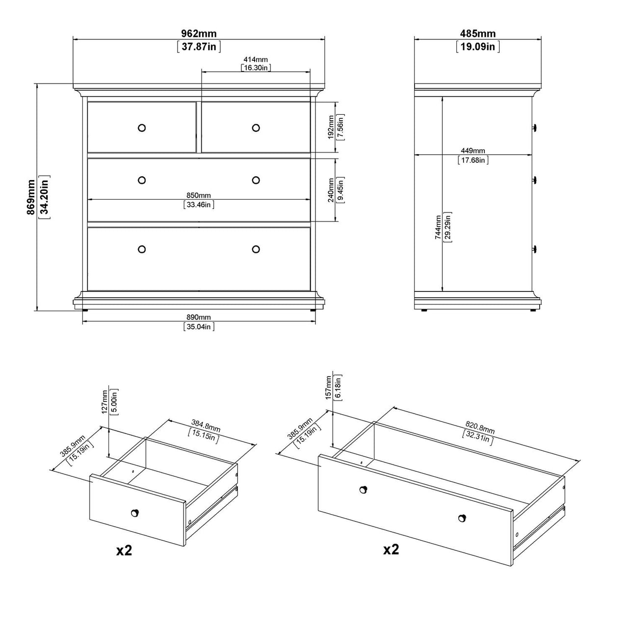 Matt Grey 4 Drawer Chest With Metal Knobs