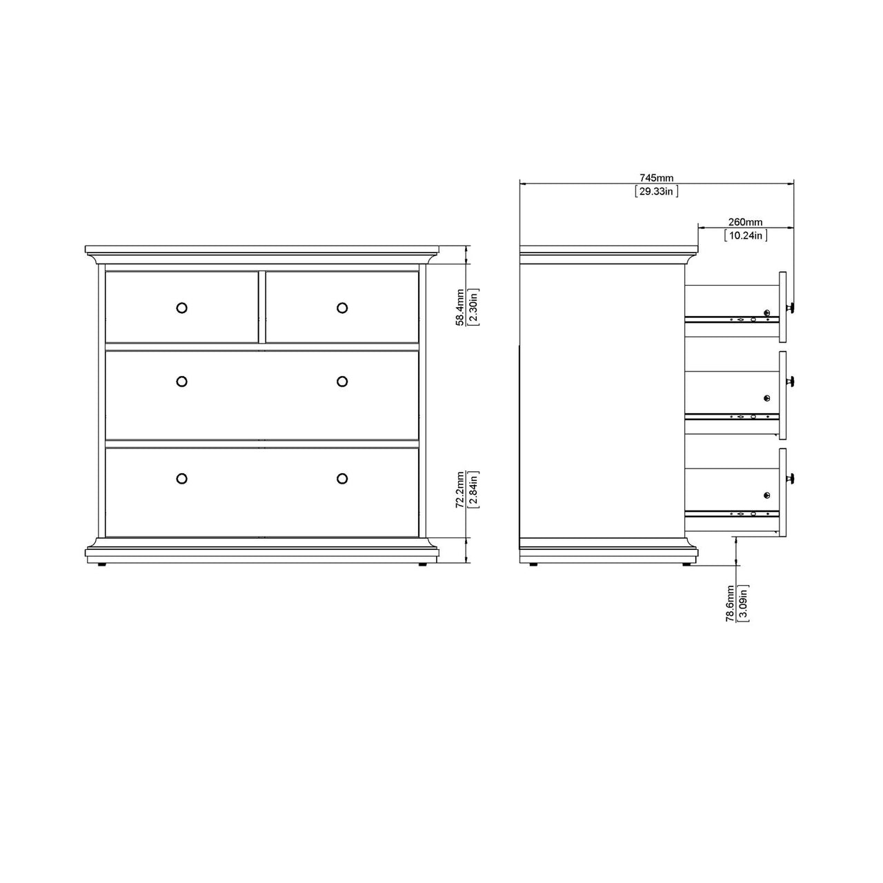 Matt Grey 4 Drawer Chest With Metal Knobs