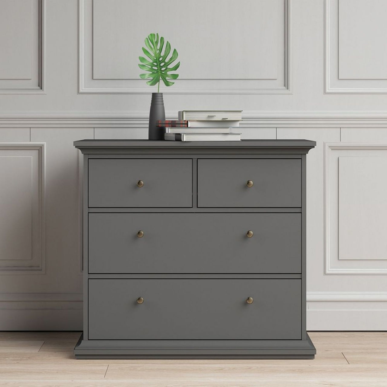 Matt Grey 4 Drawer Chest With Metal Knobs