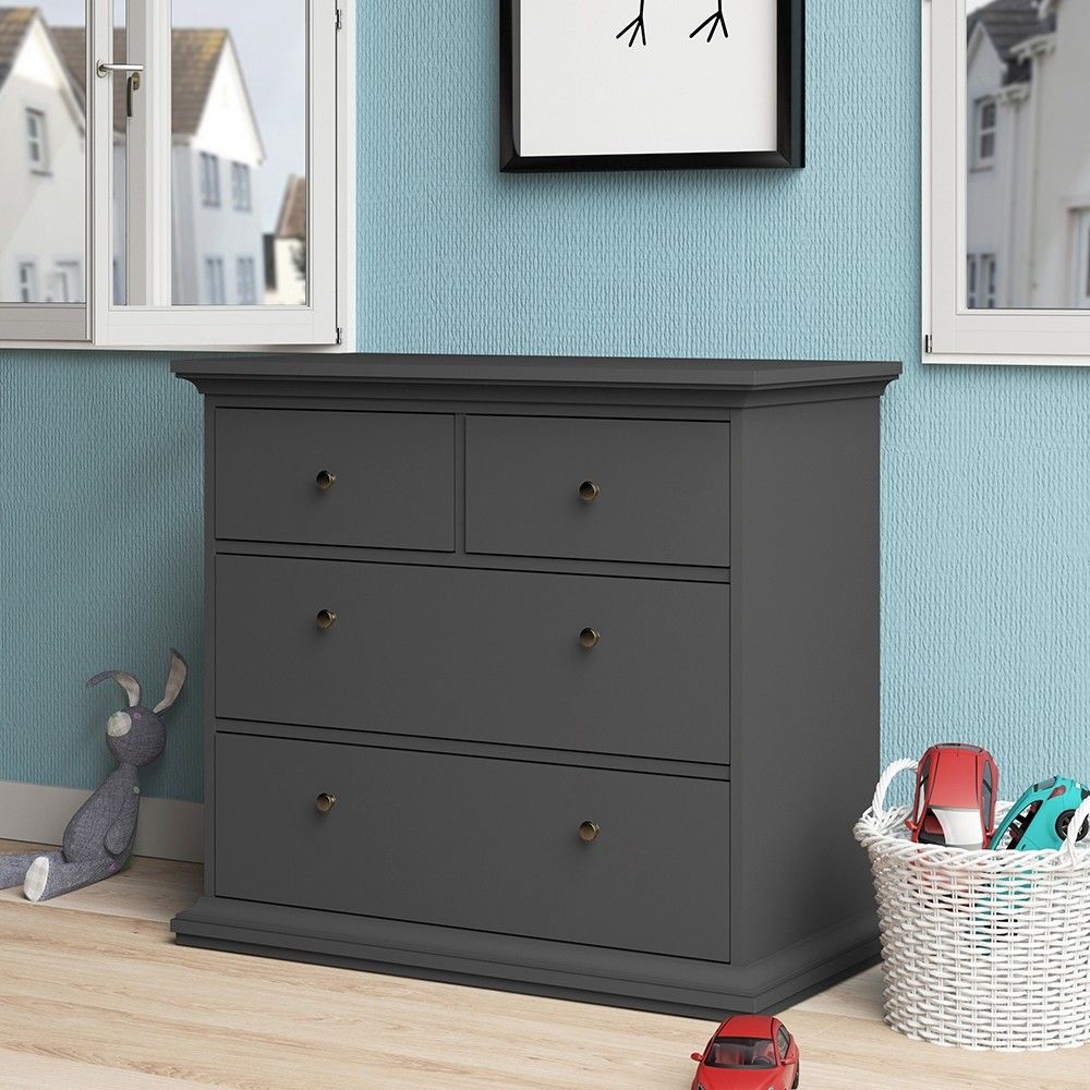 Matt Grey 4 Drawer Chest With Metal Knobs