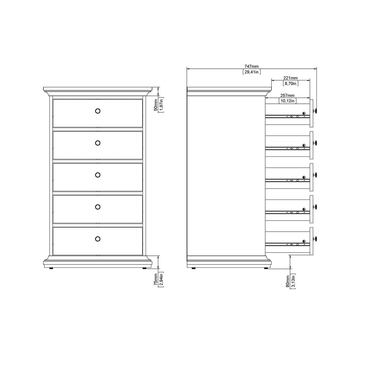 Paris Chest 5 drawers in White