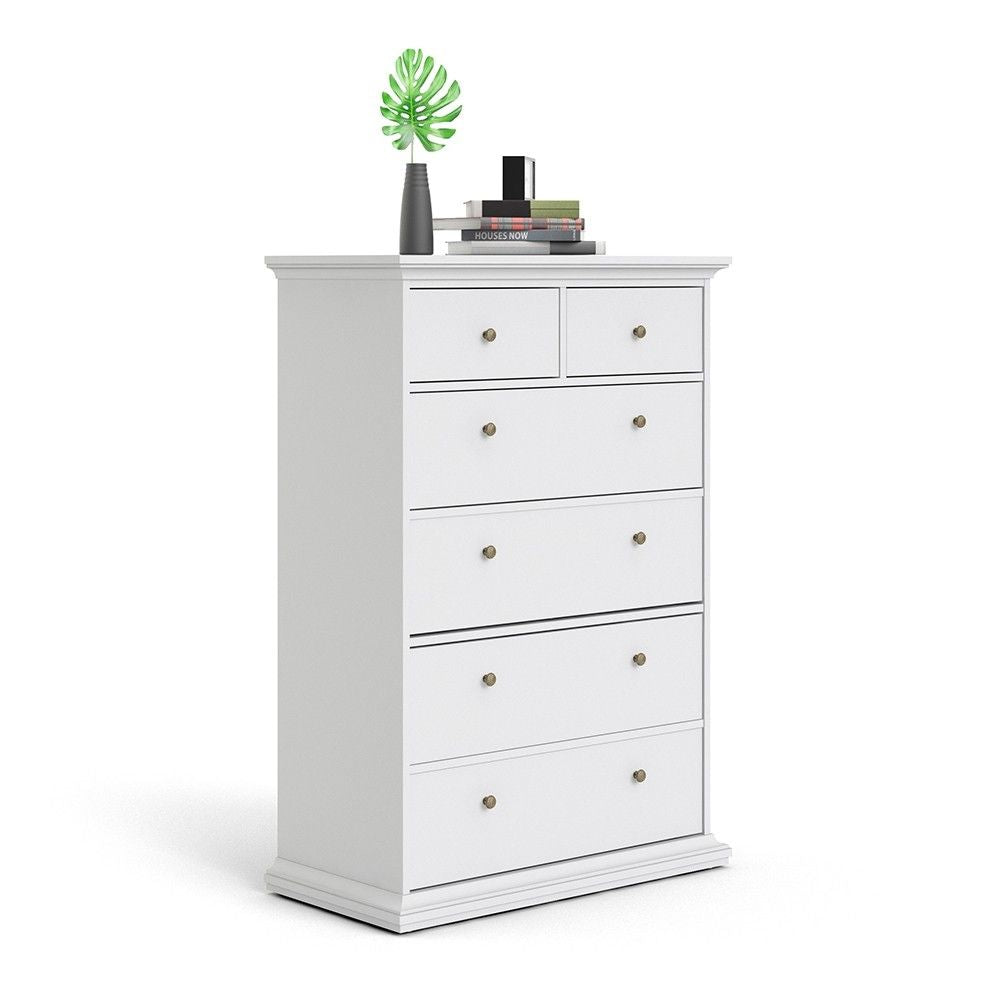 White Tall and Wide 2 Over 4 Chest of 6 Drawers