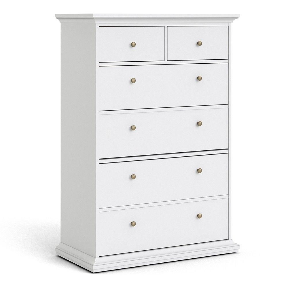 White Tall and Wide 2 Over 4 Chest of 6 Drawers