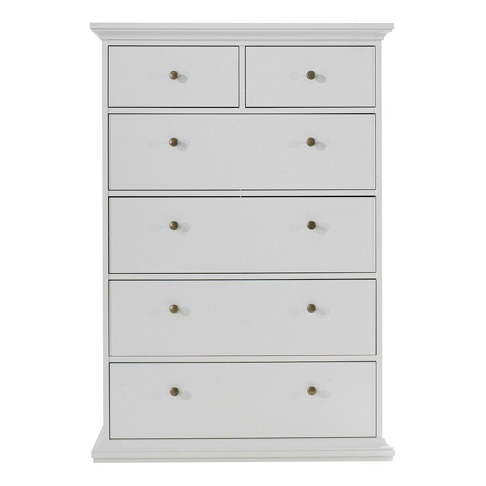 White Tall and Wide 2 Over 4 Chest of 6 Drawers