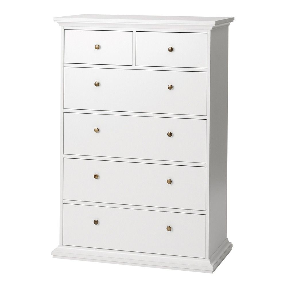 White Tall and Wide 2 Over 4 Chest of 6 Drawers