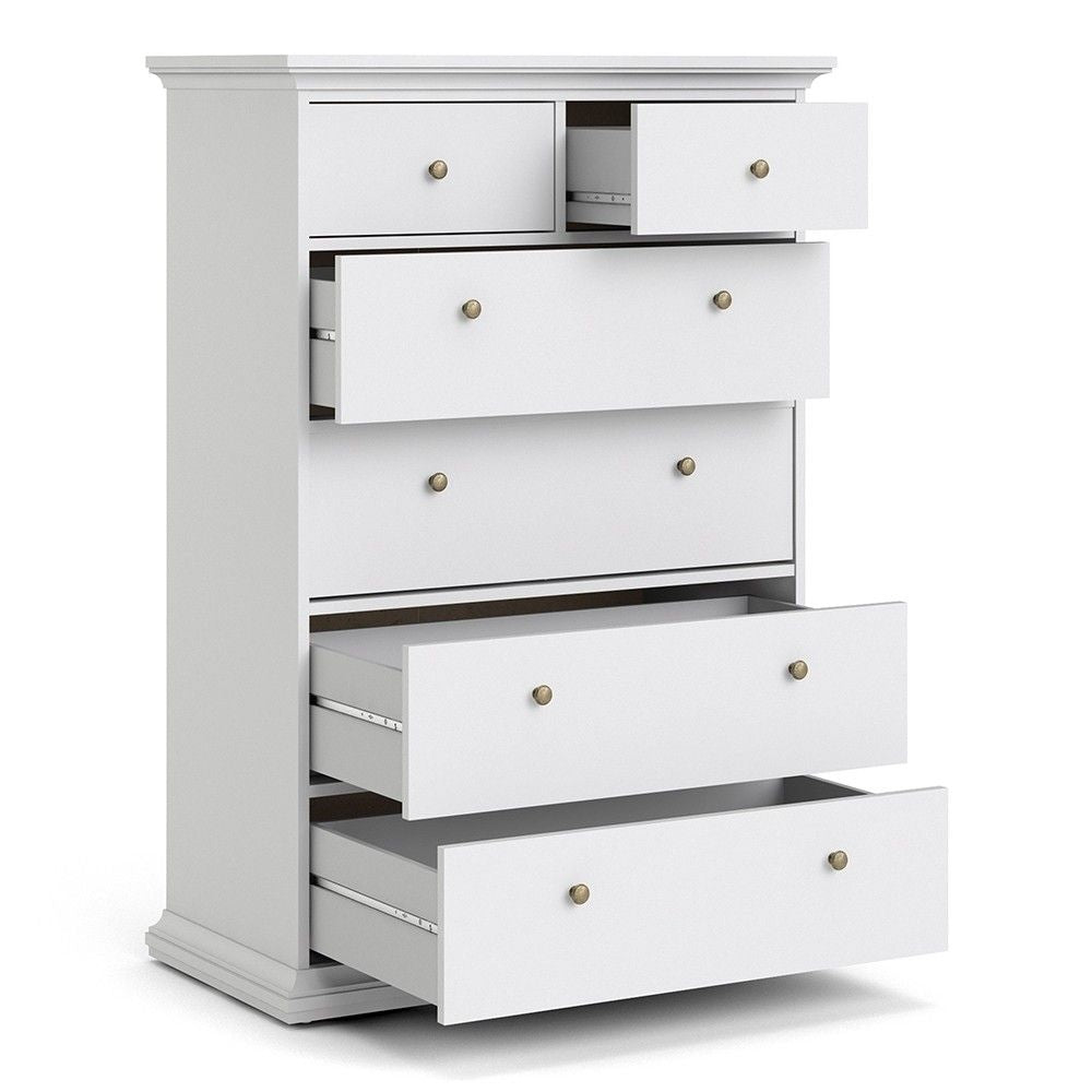 White Tall and Wide 2 Over 4 Chest of 6 Drawers