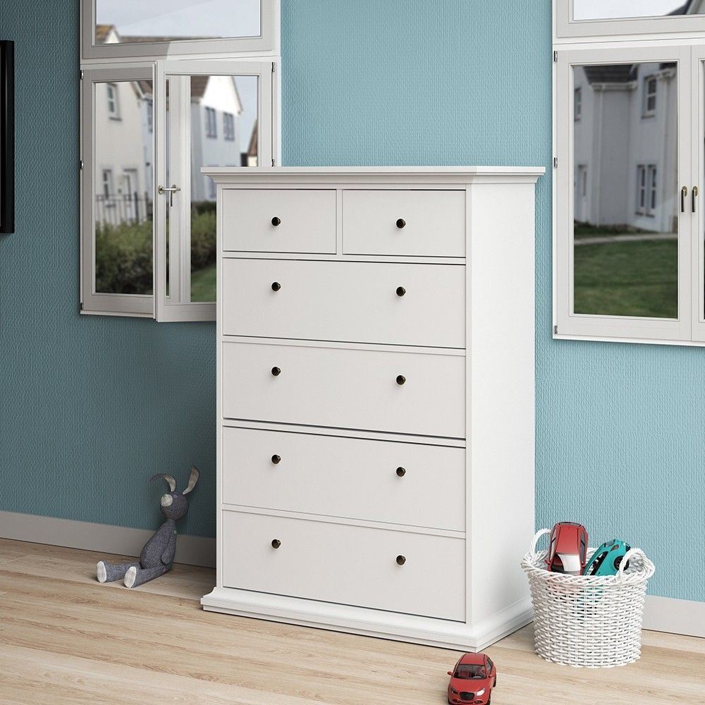 White Tall and Wide 2 Over 4 Chest of 6 Drawers