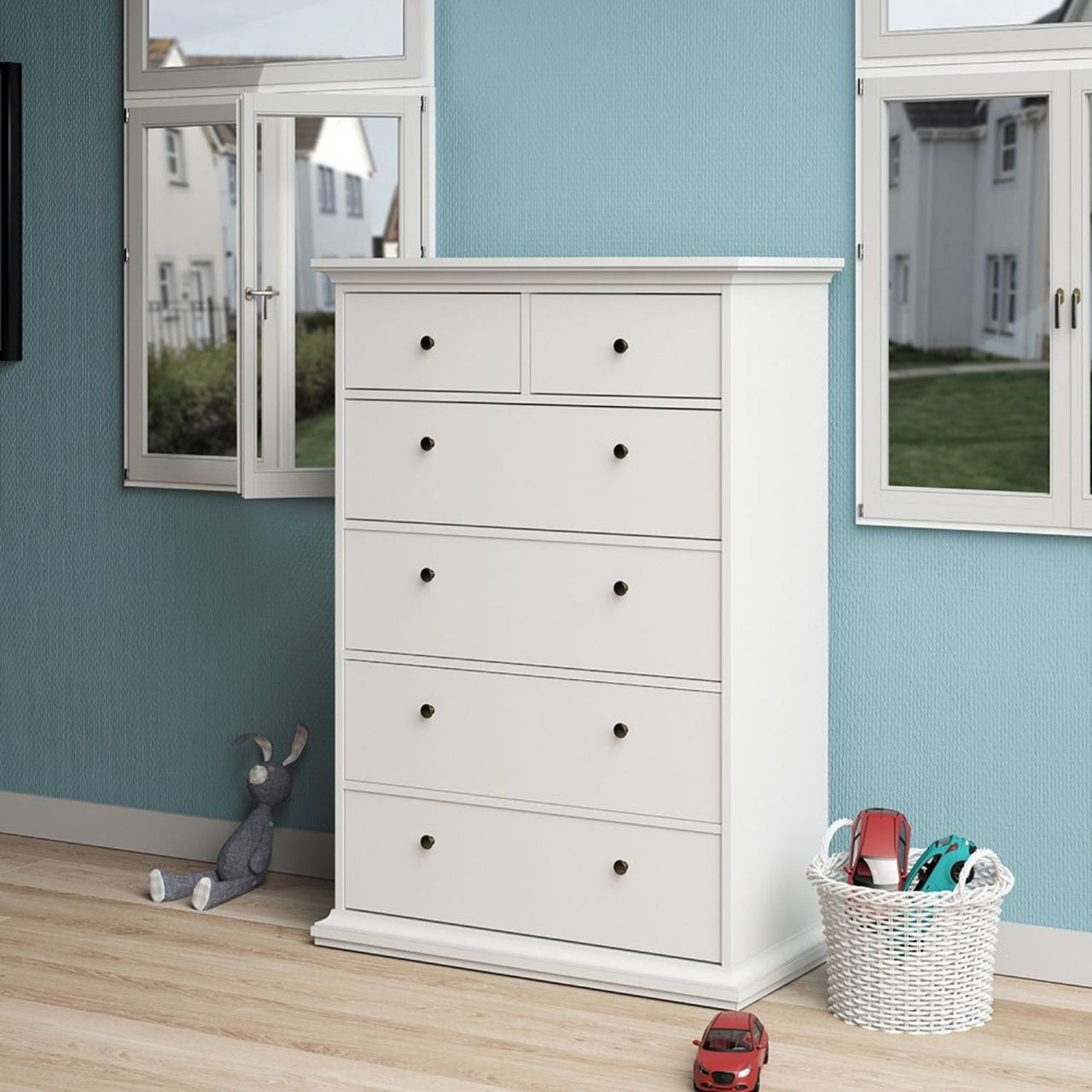 White Tall and Wide 2 Over 4 Chest of 6 Drawers