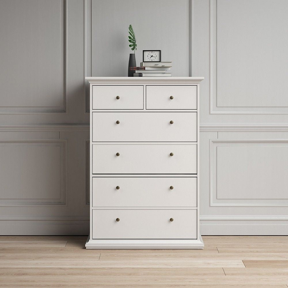 White Tall and Wide 2 Over 4 Chest of 6 Drawers