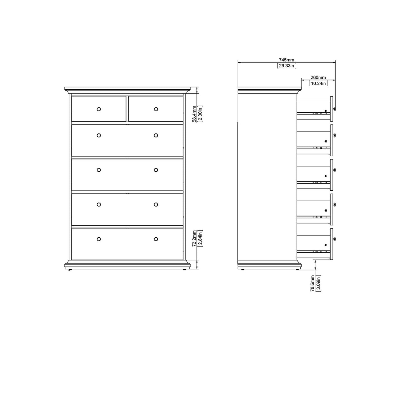 Large Matt Grey Tall Chest of 2 Over 4 Drawers with Cornice Top