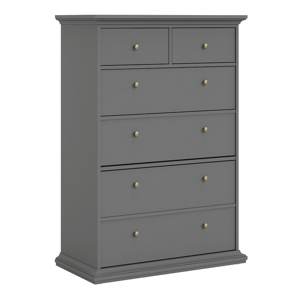 Large Matt Grey Tall Chest of 2 Over 4 Drawers with Cornice Top