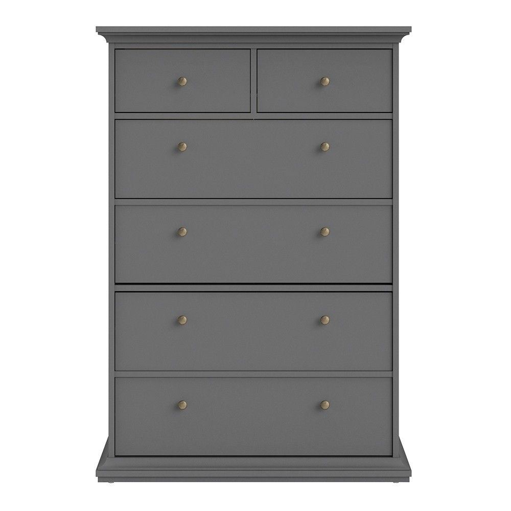 Large Matt Grey Tall Chest of 2 Over 4 Drawers with Cornice Top