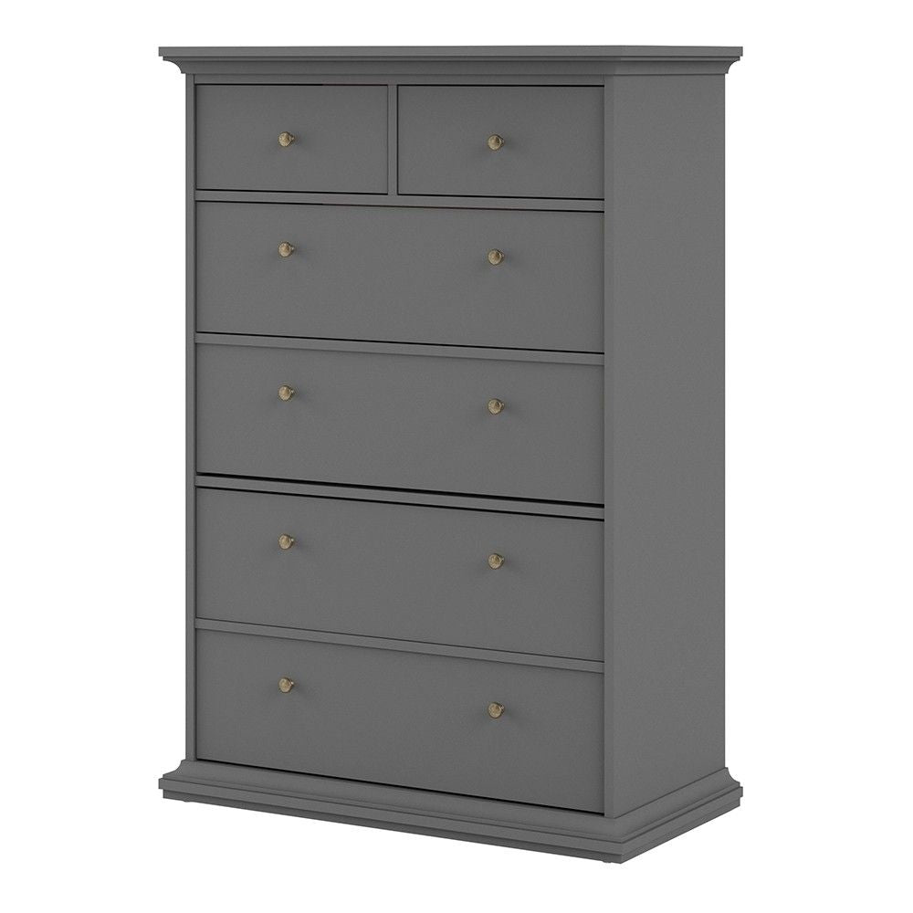 Large Matt Grey Tall Chest of 2 Over 4 Drawers with Cornice Top