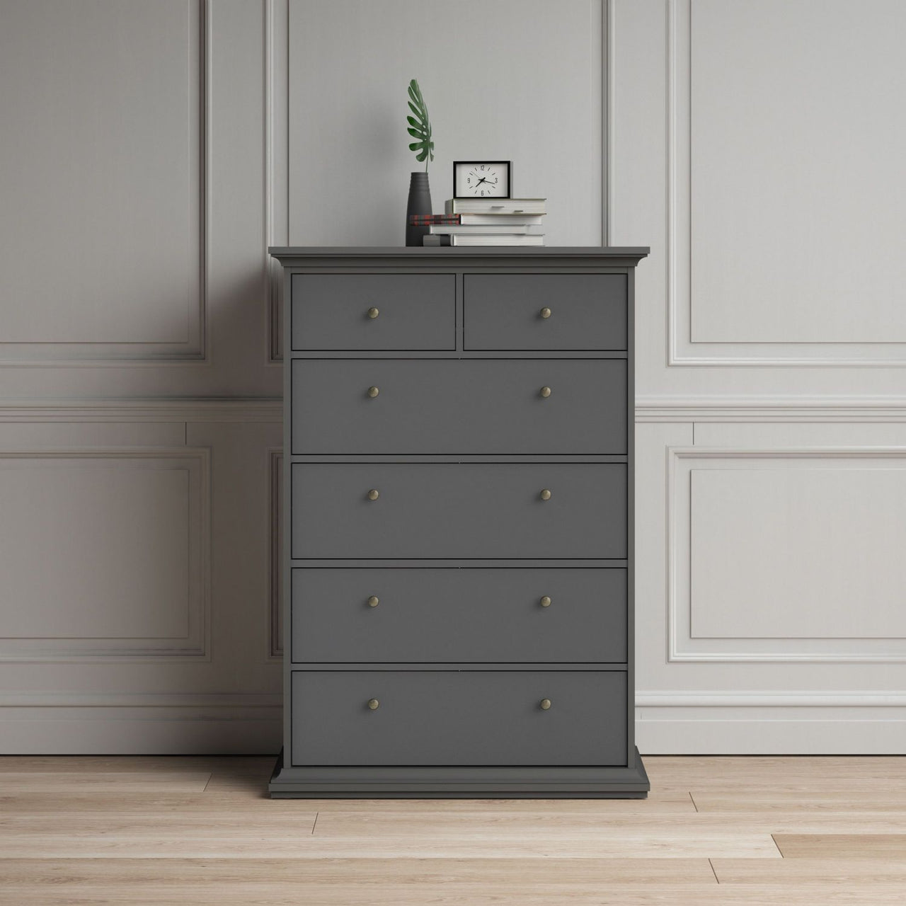 Large Matt Grey Tall Chest of 2 Over 4 Drawers with Cornice Top