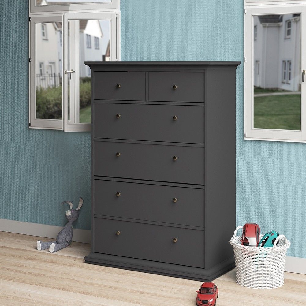 Large Matt Grey Tall Chest of 2 Over 4 Drawers with Cornice Top