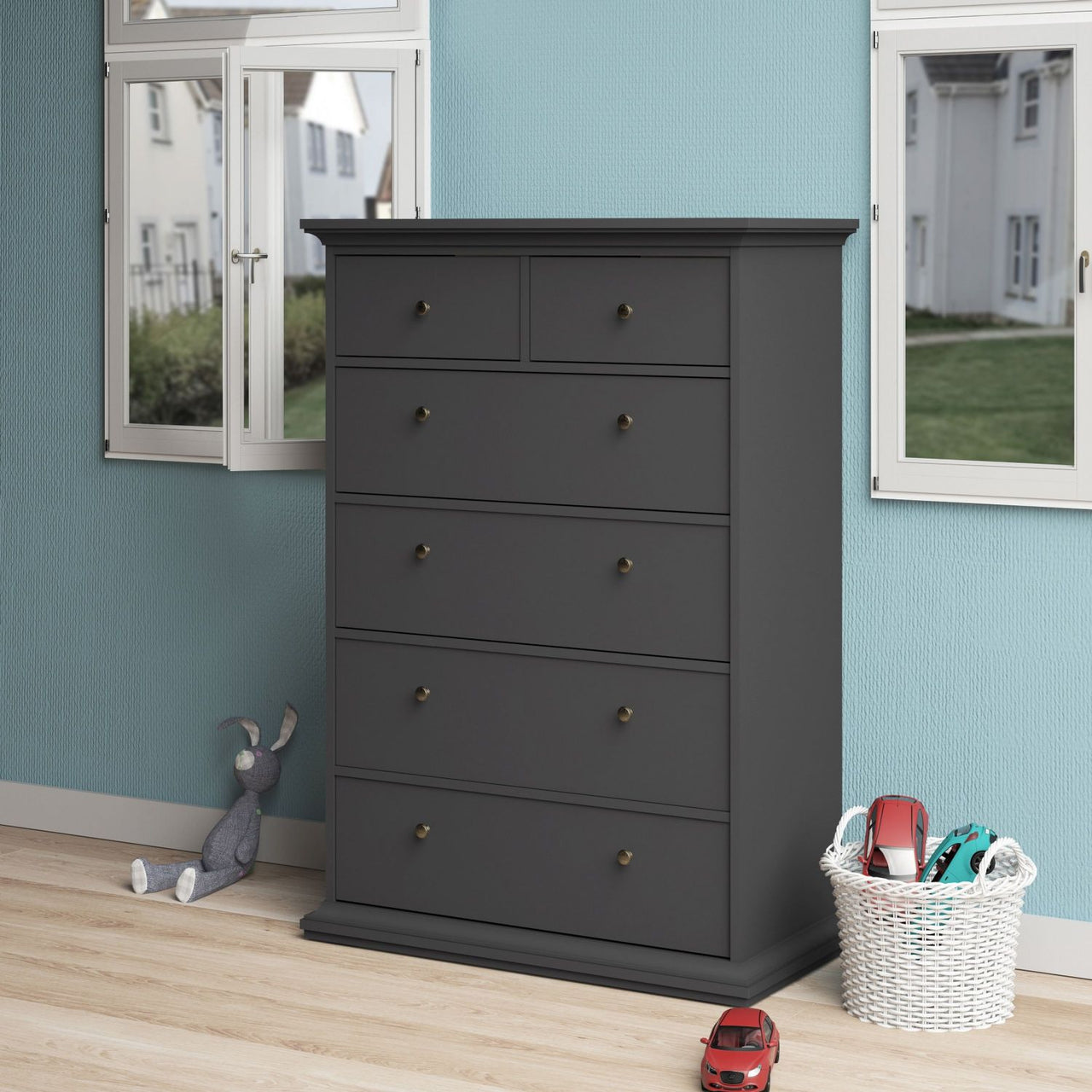 Large Matt Grey Tall Chest of 2 Over 4 Drawers with Cornice Top