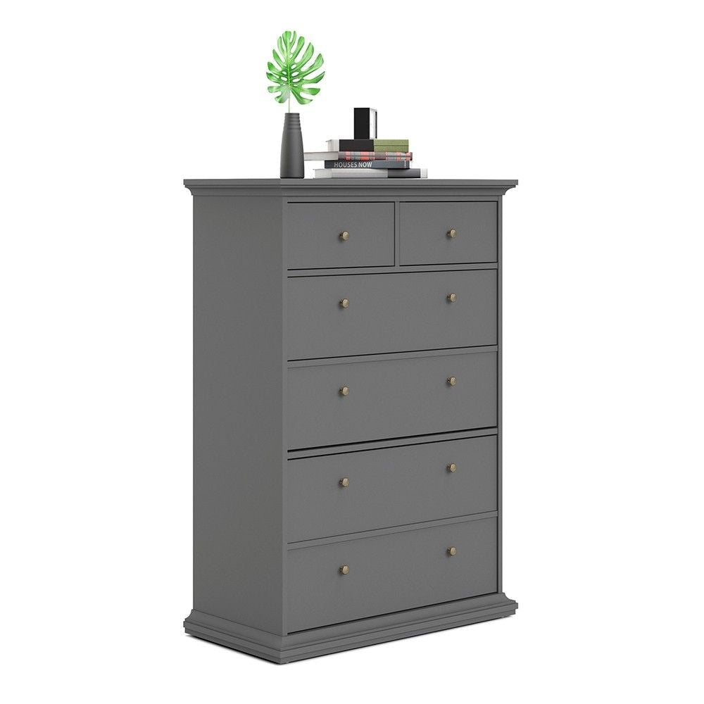 Large Matt Grey Tall Chest of 2 Over 4 Drawers with Cornice Top