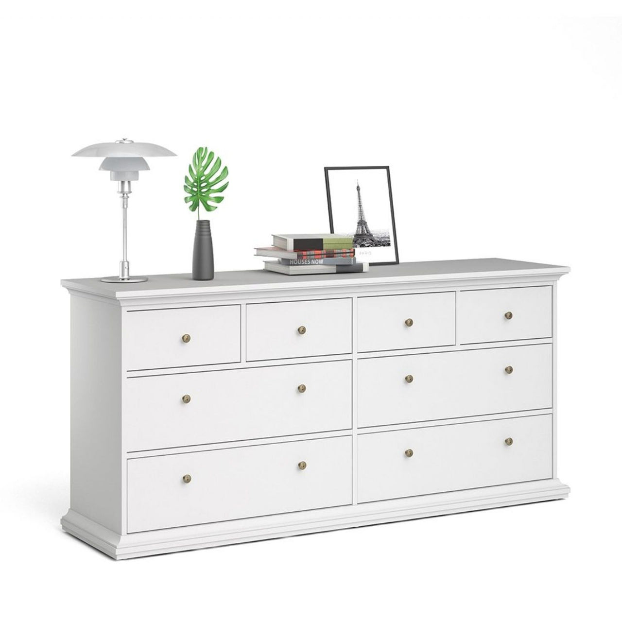 Large 180cm Wide White 8 Drawer Chest of Drawers