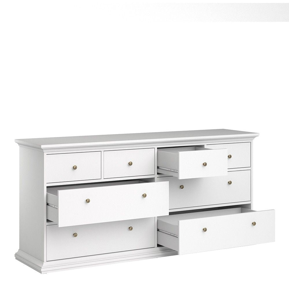 Large 180cm Wide White 8 Drawer Chest of Drawers