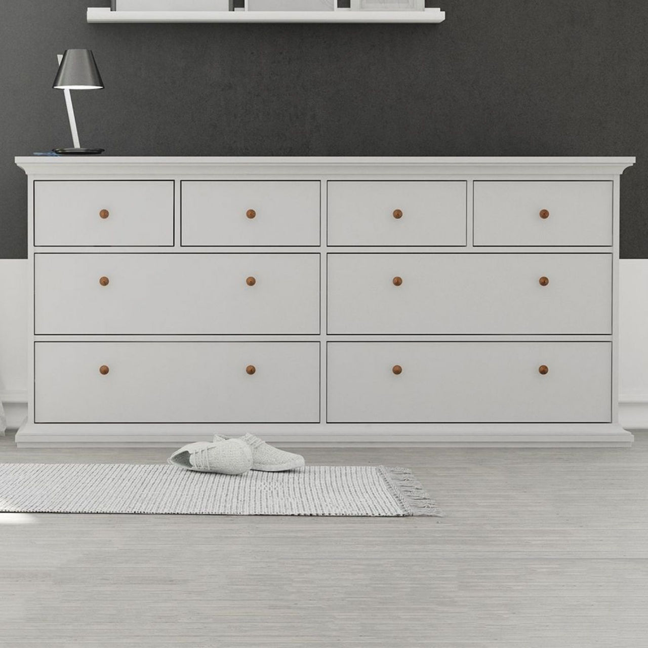 Large 180cm Wide White 8 Drawer Chest of Drawers