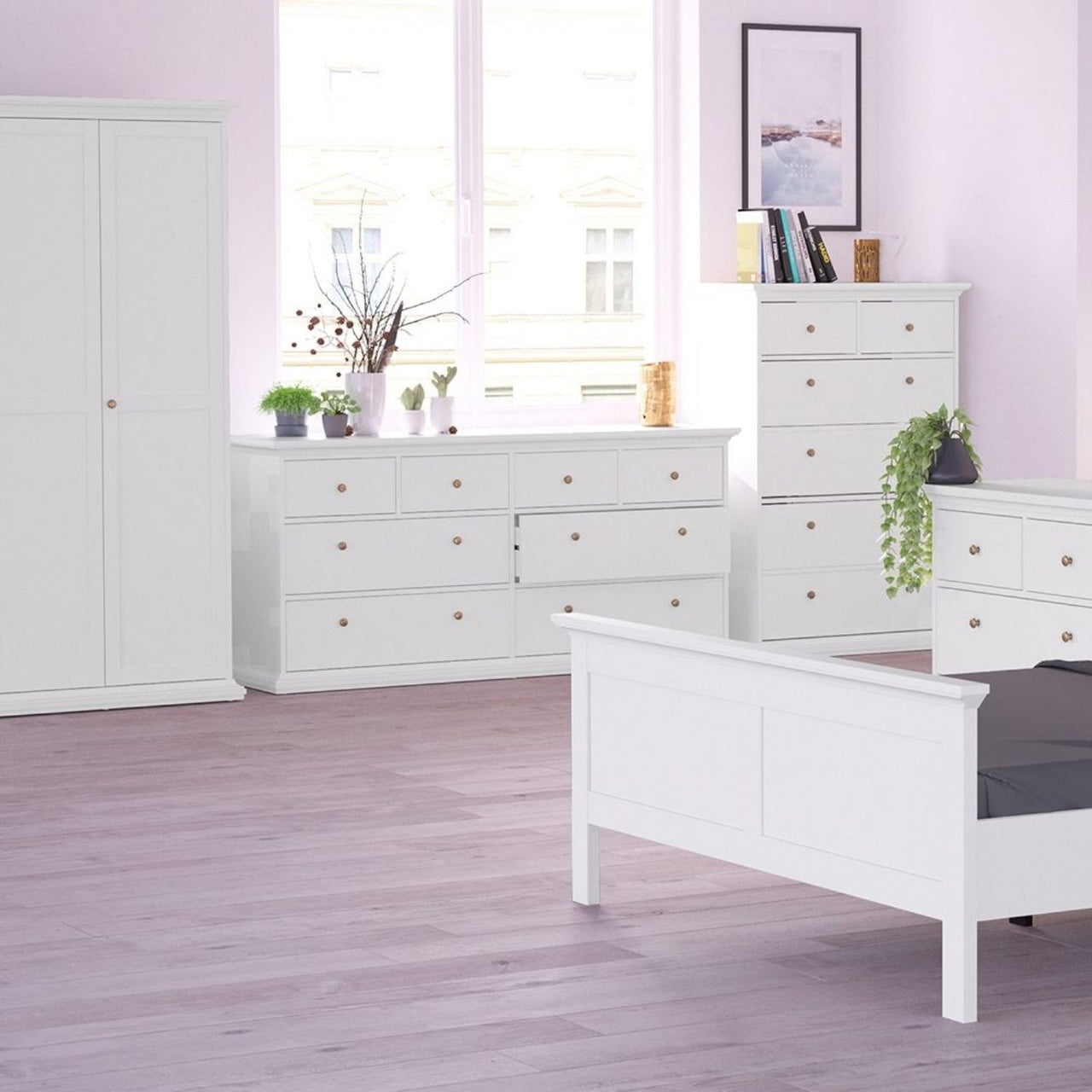 Large 180cm Wide White 8 Drawer Chest of Drawers