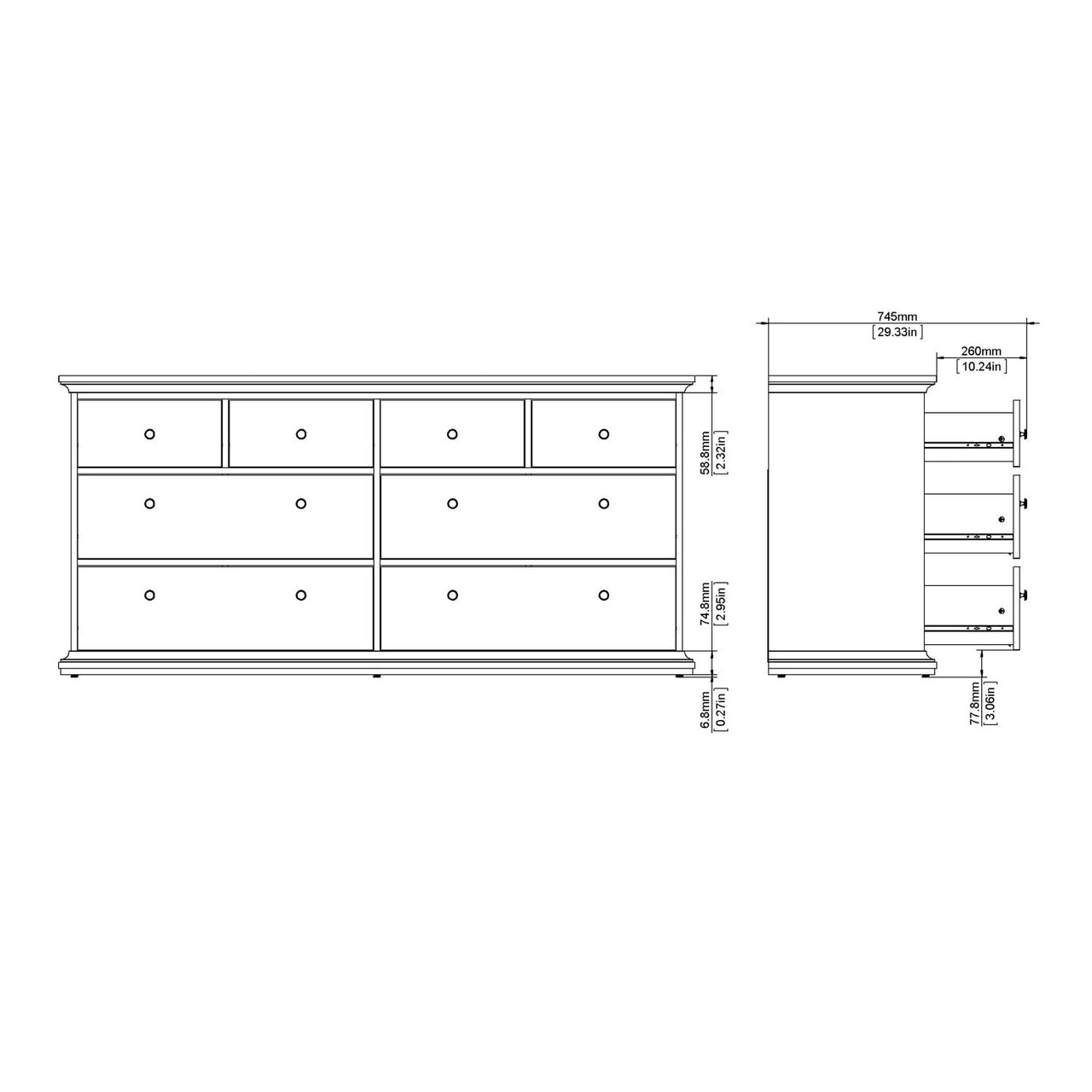 Matt Grey Large Wide Chest of 8 Drawers