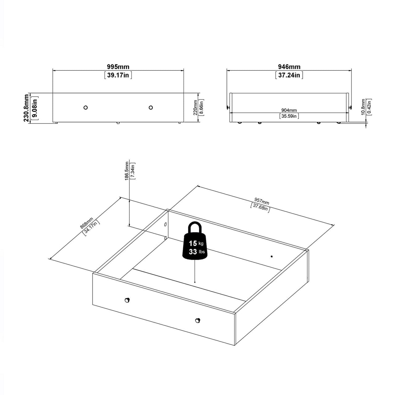 Paris Underbed Storage Drawer for Single Bed in White