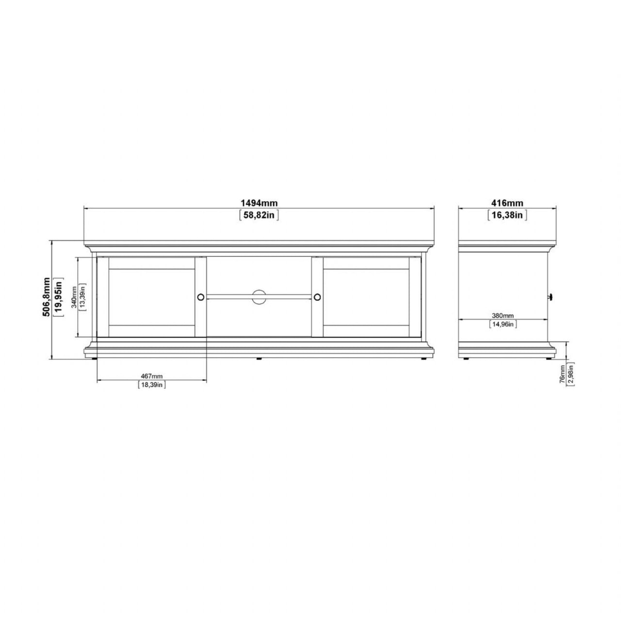 Paris TVunit 2 frame Doors in White