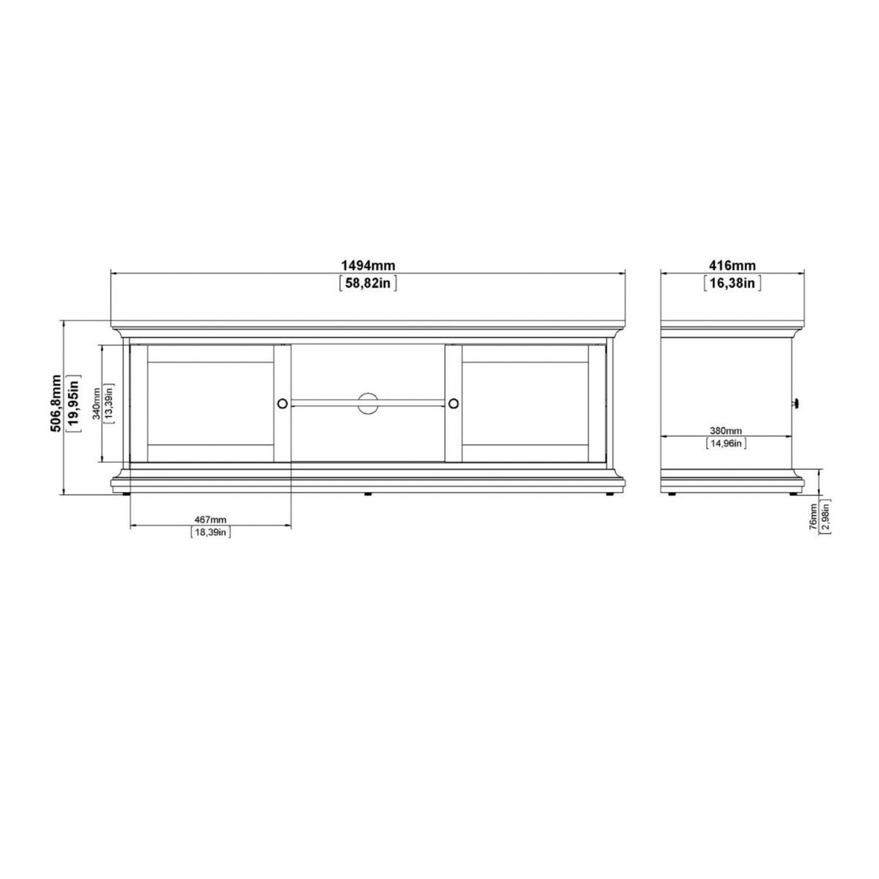 Paris TVunit 2 frame Doors in Matt Grey