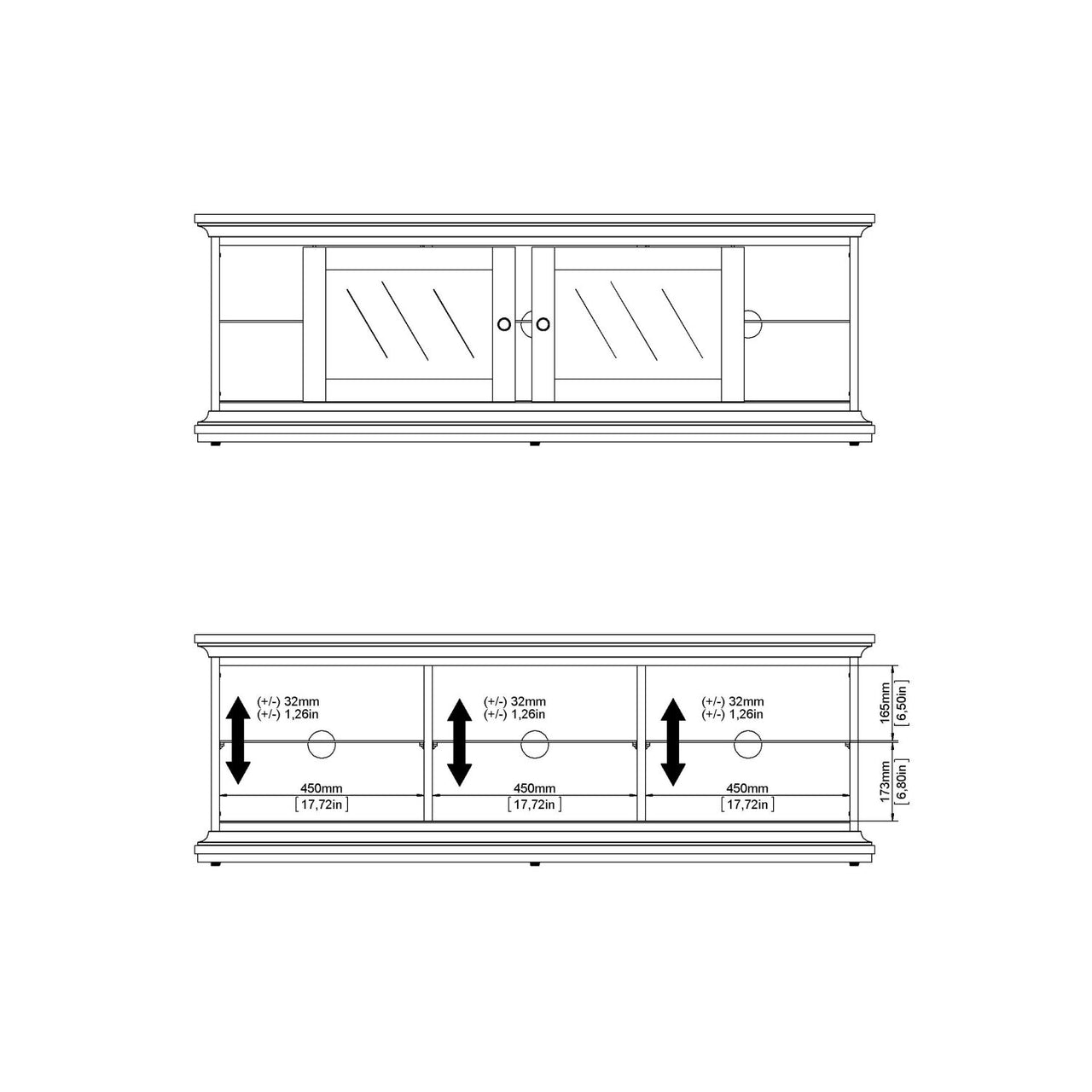 White TV Unit Wide 2 Doors 1 Shelf 150cm Wide