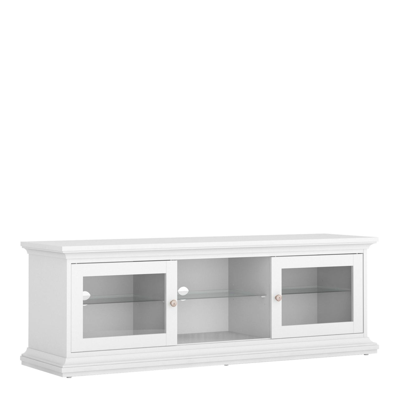 White TV Unit Wide 2 Doors 1 Shelf 150cm Wide